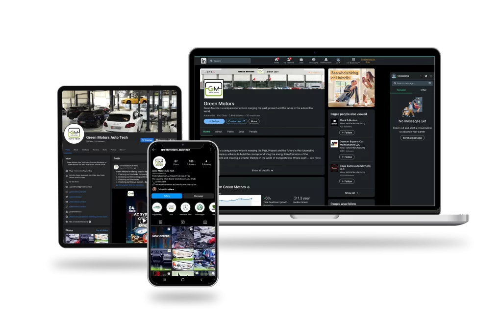Green Motors Social media accounts managed and created by Start Tech in Dubai