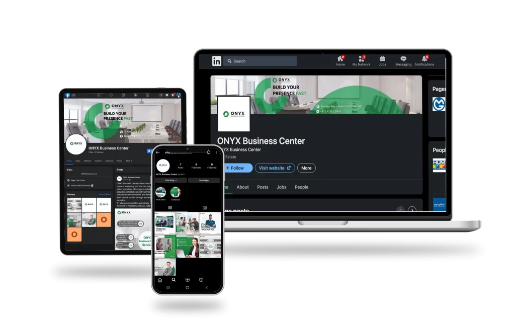 ONYX BUSINESS CENTER social media accounts made by Start Tech company in Dubai