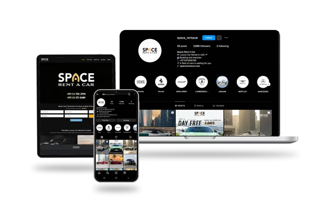 SPACE RENT A CAR social media accounts managed and created by Start Tech Company in Dubai
